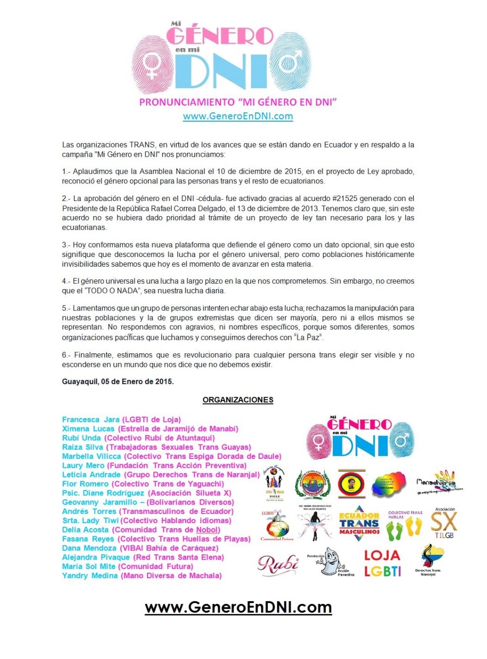 Pronunciamiento de mi genero en mi DNI Ecuador - Apoyo al Género Opcional en documento Nacional de Identidad